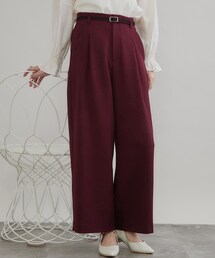 【マシンウォッシャブル・イージーケア】レースベルト付き ワイドパンツ【毛玉になりにくい・セットアップ可】