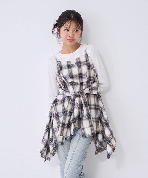 LTXC】吸水速乾インナーつきチェックキャミチュニック▽（チュニック