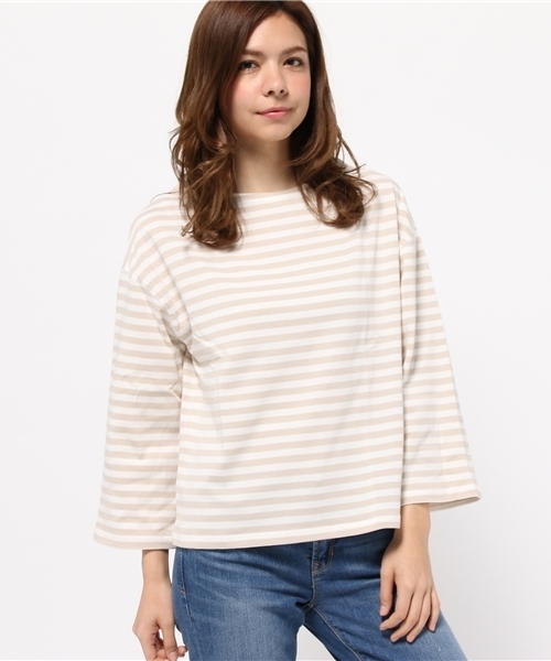 mystic（ミスティック）の「【mystic】ソデフレアプルオーバーボーダー（Tシャツ/カットソー・レディース・オフホワイト/ベージュ/ピンク・ﾌﾘ-）」の3枚目の写真