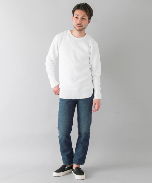 URBAN RESEARCH（アーバンリサーチ）の「UR ヘビーワッフルL/S TEE（Tシャツ/カットソー・メンズ・ストライプ/チャコールグレー/ホワイト・MEDIUM/LARGE）」の4枚目の写真