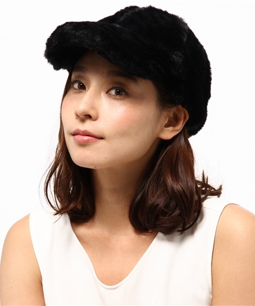 E hyphen world gallery（イーハイフンワールドギャラリー）の「ファーキャップ（キャップ・レディース・ベージュ/ブラック/レオパード・FREE）」の2枚目の写真