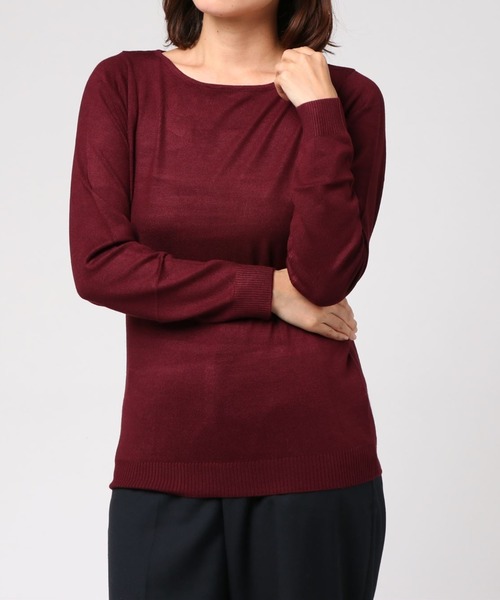 Re:EDIT（リエディ）の「お家で洗えるレーヨンナイロンボートネックハイゲージニットトップス（ニット/セーター・レディース・グレー/ブラック/サックスブルー/ホワイト×ブラック/プラム/ラベンダー/ピンク/ベージュ/ネイビー/ホワイト/パープル/イエロー/レッド/カーキ/モカ/マスタード/ブルー/ブラウン/オレンジ/グリーン/ワイン・LARGE/MEDIUM）」の20枚目の写真