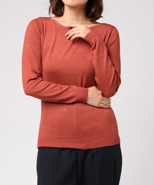 Re:EDIT（リエディ）の「お家で洗えるレーヨンナイロンボートネックハイゲージニットトップス（ニット/セーター・レディース・グレー/ブラック/サックスブルー/ホワイト×ブラック/プラム/ラベンダー/ピンク/ベージュ/ネイビー/ホワイト/パープル/イエロー/レッド/カーキ/モカ/マスタード/ブルー/ブラウン/オレンジ/グリーン/ワイン・LARGE/MEDIUM）」の21枚目の写真