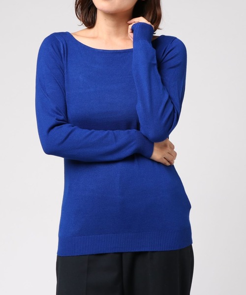 Re:EDIT（リエディ）の「お家で洗えるレーヨンナイロンボートネックハイゲージニットトップス（ニット/セーター・レディース・グレー/ブラック/サックスブルー/ホワイト×ブラック/プラム/ラベンダー/ピンク/ベージュ/ネイビー/ホワイト/パープル/イエロー/レッド/カーキ/モカ/マスタード/ブルー/ブラウン/オレンジ/グリーン/ワイン・LARGE/MEDIUM）」の12枚目の写真