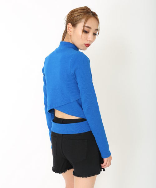 ENVYM（アンビー）の「ＢＡＣＫクロスハイネックＴＯＰＳ（ニット/セーター・レディース・ホワイト/ブラック/ピンク/ブルー・FREE）」の3枚目の写真