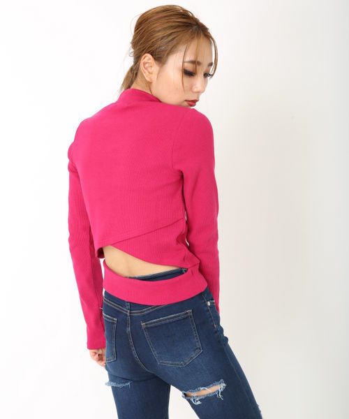 ENVYM（アンビー）の「ＢＡＣＫクロスハイネックＴＯＰＳ（ニット/セーター・レディース・ホワイト/ブラック/ピンク/ブルー・FREE）」の15枚目の写真