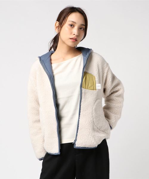 pou dou dou TIME（プードゥドゥタイム）の「おうちポケットボアパーカー（ブルゾン・レディース・ネイビー/カーキ/アイボリー・9）」の2枚目の写真