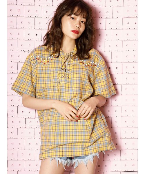 jouetie(ジュエティ)の「レースアップビジューブラウス(シャツ/ブラウス・レディース・パープル/イエロー/ミント・MEDIUM)」の15枚目の写真