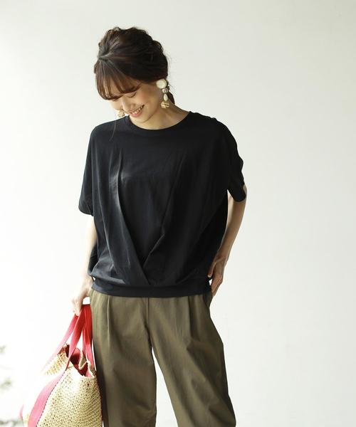 coen（コーエン）の「【新色登場・接触冷感】梨地裾タックカットソー（Tシャツ/カットソー・レディース・ケリー/オレンジ/ブラック/ホワイト/オリーブ/ベージュ・FREE）」の10枚目の写真