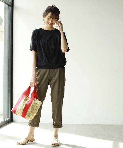 coen（コーエン）の「【新色登場・接触冷感】梨地裾タックカットソー（Tシャツ/カットソー・レディース・ケリー/オレンジ/ブラック/ホワイト/オリーブ/ベージュ・FREE）」の12枚目の写真