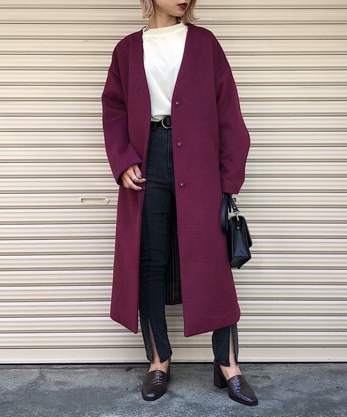 PAGEBOY(ページボーイ)の「ZIPスリットノーカラーコート(ダウンジャケット/コート・レディース・ブラック/ダークブラウン/グレイッシュベージュ/ダークパープル・SMALL/MEDIUM)」の4枚目の写真