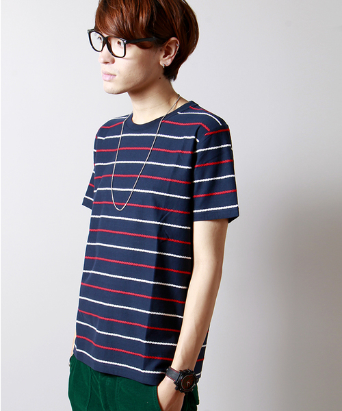 WEGO(ウィゴー)の「WEGO/ロープボーダーTシャツ(Tシャツ/カットソー・メンズ・ネイビー/ホワイト/グリーン/ブルー・LARGE/MEDIUM)」の4枚目の写真