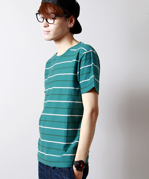 WEGO(ウィゴー)の「WEGO/ロープボーダーTシャツ(Tシャツ/カットソー・メンズ・ネイビー/ホワイト/グリーン/ブルー・LARGE/MEDIUM)」の3枚目の写真