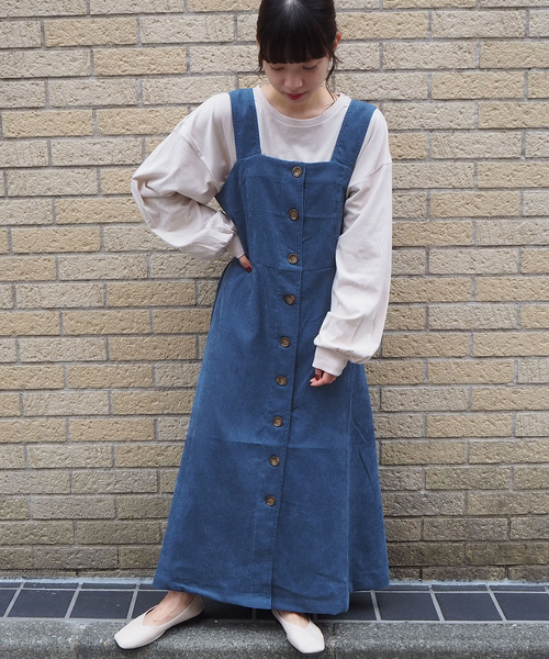 tiptop（ティップトップ）の「前ボタンコーデュロイジャンスカ（ジャンパースカート・レディース・ブルー/アイボリー/グレイッシュベージュ/ブラウン・FREE）」の6枚目の写真