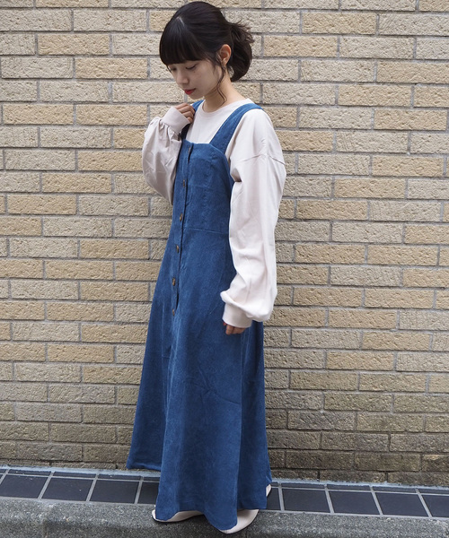 tiptop（ティップトップ）の「前ボタンコーデュロイジャンスカ（ジャンパースカート・レディース・ブルー/アイボリー/グレイッシュベージュ/ブラウン・FREE）」の7枚目の写真
