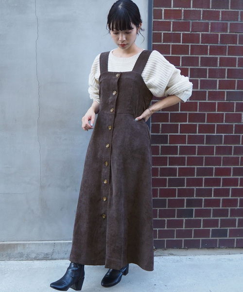 tiptop（ティップトップ）の「前ボタンコーデュロイジャンスカ（ジャンパースカート・レディース・ブルー/アイボリー/グレイッシュベージュ/ブラウン・FREE）」の15枚目の写真