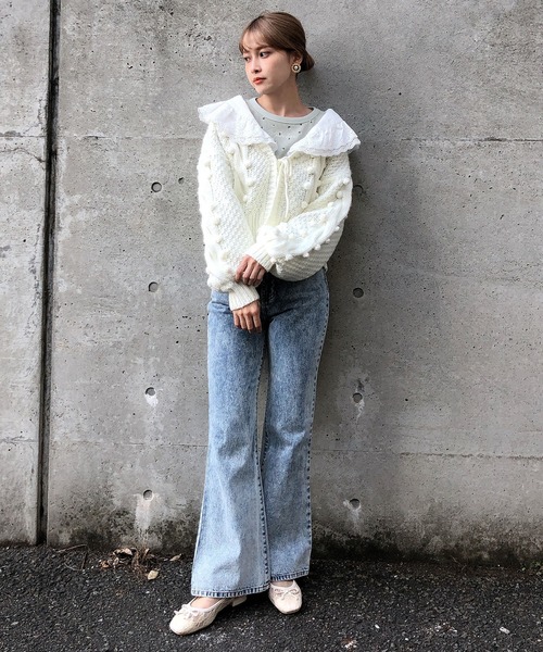 one after another NICE CLAUP（ワンアフターアナザーナイスクラップ）の「ワッフルロゴロングTシャツ（Tシャツ/カットソー・レディース・ベージュ/アイボリー/ホワイト系その他/ブルー系その他・FREE）」の11枚目の写真