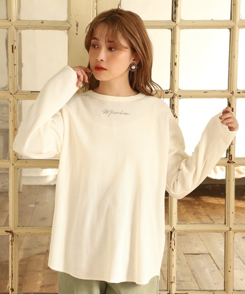 one after another NICE CLAUP（ワンアフターアナザーナイスクラップ）の「ワッフルロゴロングTシャツ（Tシャツ/カットソー・レディース・ベージュ/アイボリー/ホワイト系その他/ブルー系その他・FREE）」の8枚目の写真
