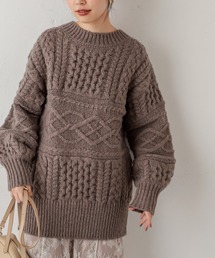 natural couture | 【WEB限定カラー有り】キャッチーなバックリボンケーブルニット(ニット/セーター)