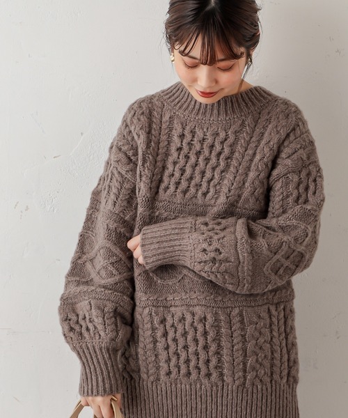 natural couture(ナチュラルクチュール)の「【WEB限定カラー有り】キャッチーなバックリボンケーブルニット(ニット/セーター・レディース・オフホワイト/ミント/モカ/ピンクベージュ/チャコール・FREE)」の14枚目の写真