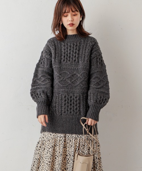 natural couture(ナチュラルクチュール)の「【WEB限定カラー有り】キャッチーなバックリボンケーブルニット(ニット/セーター・レディース・オフホワイト/ミント/モカ/ピンクベージュ/チャコール・FREE)」の10枚目の写真