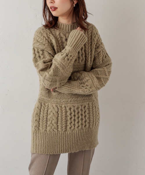 natural couture(ナチュラルクチュール)の「【WEB限定カラー有り】キャッチーなバックリボンケーブルニット(ニット/セーター・レディース・オフホワイト/ミント/モカ/ピンクベージュ/チャコール・FREE)」の19枚目の写真