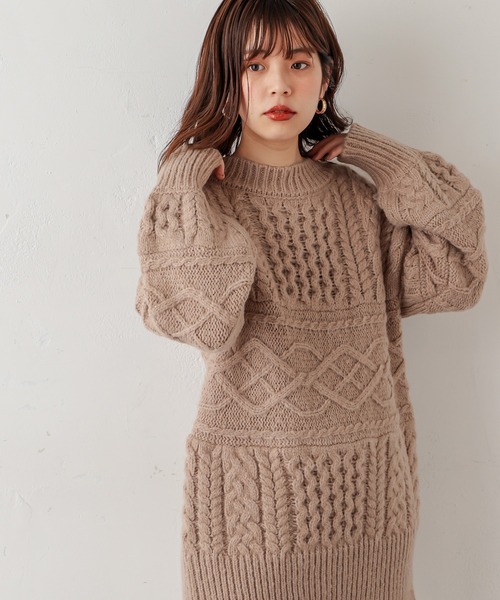 natural couture(ナチュラルクチュール)の「【WEB限定カラー有り】キャッチーなバックリボンケーブルニット(ニット/セーター・レディース・オフホワイト/ミント/モカ/ピンクベージュ/チャコール・FREE)」の22枚目の写真