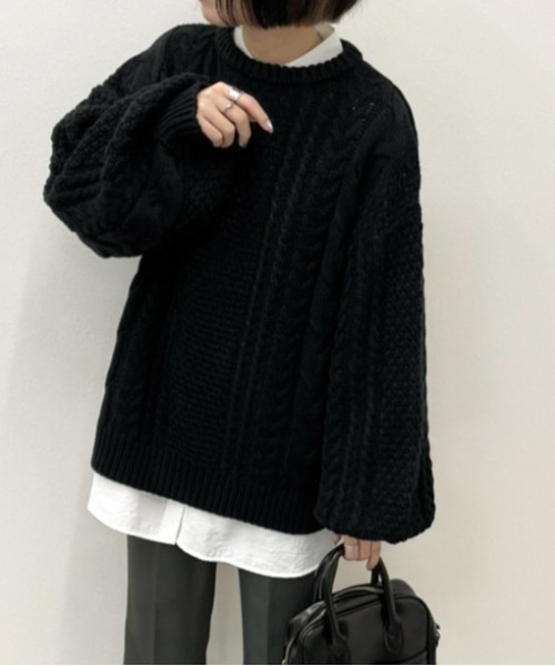 apres jour mignon（アプレジュールミニョン）の「ケーブルバックボタンニット【ZOZOTOWN限定アイテム】（ニット/セーター・レディース・パープル/ブラック/クリーム・X-LARGE/フリー）」の7枚目の写真