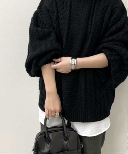 apres jour mignon（アプレジュールミニョン）の「ケーブルバックボタンニット【ZOZOTOWN限定アイテム】（ニット/セーター・レディース・パープル/ブラック/クリーム・X-LARGE/フリー）」の6枚目の写真