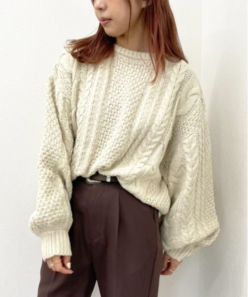 apres jour mignon（アプレジュールミニョン）の「ケーブルバックボタンニット【ZOZOTOWN限定アイテム】（ニット/セーター・レディース・パープル/ブラック/クリーム・X-LARGE/フリー）」の12枚目の写真