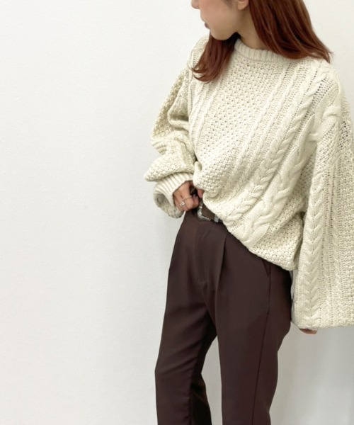 apres jour mignon（アプレジュールミニョン）の「ケーブルバックボタンニット【ZOZOTOWN限定アイテム】（ニット/セーター・レディース・パープル/ブラック/クリーム・X-LARGE/フリー）」の14枚目の写真