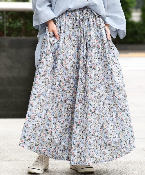 チチカカ（チチカカ）の「【大きいサイズ】にじみフラワーギャザースカート（スカート・レディース・ブルー/オレンジ・3L）」の2枚目の写真