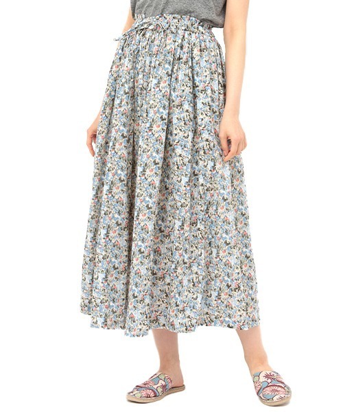 チチカカ（チチカカ）の「【大きいサイズ】にじみフラワーギャザースカート（スカート・レディース・ブルー/オレンジ・3L）」の5枚目の写真