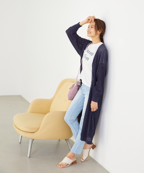 Rewde（ルゥデ）の「クロシェ風ロングニットカーディガン（1R14-04181）（カーディガン/ボレロ・レディース・ホワイト/ベージュ/ネイビー・M）」の6枚目の写真