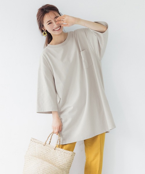 coca(coca)(コカ)の「ヘビーウェイポケット付きオーバーチュニックT(Tシャツ/カットソー・レディース・ホワイト/ブラック/ベージュ/カーキ・ONE SIZE)」の3枚目の写真