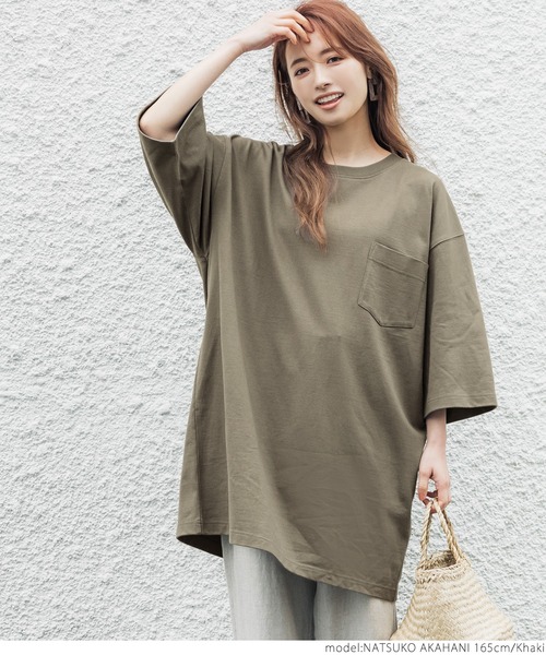 coca(coca)(コカ)の「ヘビーウェイポケット付きオーバーチュニックT(Tシャツ/カットソー・レディース・ホワイト/ブラック/ベージュ/カーキ・ONE SIZE)」の14枚目の写真