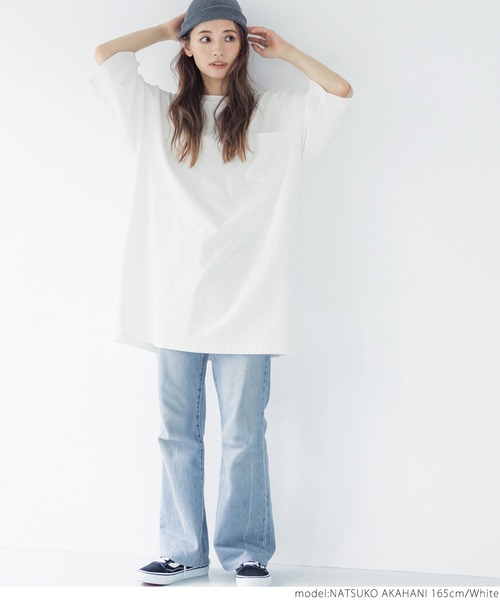 coca(coca)(コカ)の「ヘビーウェイポケット付きオーバーチュニックT(Tシャツ/カットソー・レディース・ホワイト/ブラック/ベージュ/カーキ・ONE SIZE)」の16枚目の写真