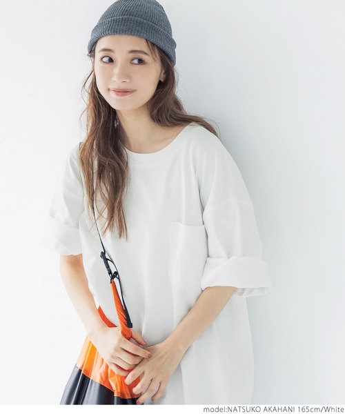 coca(coca)(コカ)の「ヘビーウェイポケット付きオーバーチュニックT(Tシャツ/カットソー・レディース・ホワイト/ブラック/ベージュ/カーキ・ONE SIZE)」の19枚目の写真