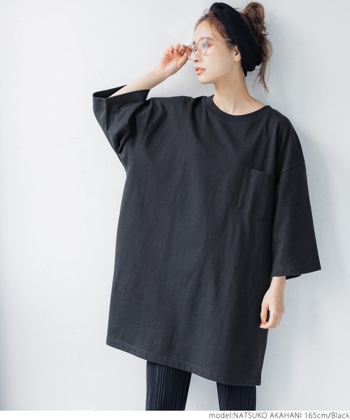 coca(coca)(コカ)の「ヘビーウェイポケット付きオーバーチュニックT(Tシャツ/カットソー・レディース・ホワイト/ブラック/ベージュ/カーキ・ONE SIZE)」の20枚目の写真