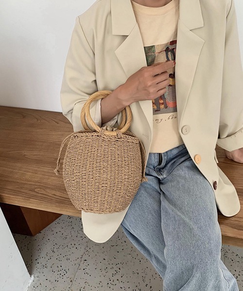 SVEC（シュベック）の「ペーパー サークル ハンドル かごバッグ（かごバッグ・レディース・ベージュ・FREE）」の3枚目の写真