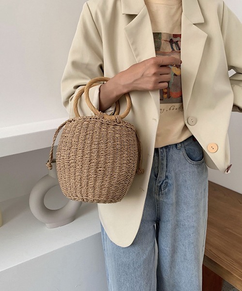 SVEC（シュベック）の「ペーパー サークル ハンドル かごバッグ（かごバッグ・レディース・ベージュ・FREE）」の4枚目の写真