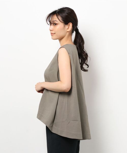 Sig FREAK'S STORE（シグフリークスストア）の「●Sig FREAK'S STORE/シグ フリークス ストア　リネンライクノースリーブトップス（シャツ/ブラウス・レディース・ベージュ/オリーブ/オレンジ・SMALL/MEDIUM）」の4枚目の写真