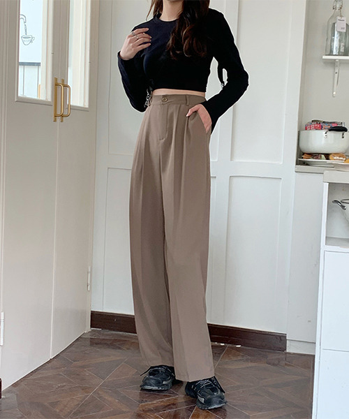 c.u.l（シーユーエル）の「【c.u.l:w】センタープレス ツータックワイドパンツ culw67（スラックス・レディース・ブラック/グレー/ベージュ・L/M）」の5枚目の写真