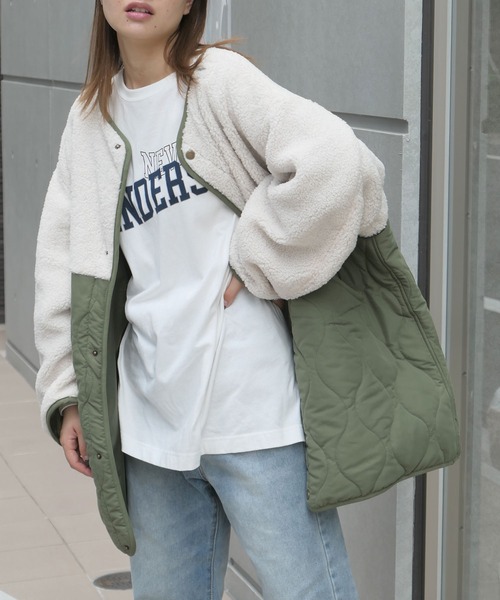 CORNERS(コーナーズ)の「キルティング×ボア切替M-65ショートコート(ブルゾン・レディース・ブラック/アイボリー/ライトカーキ/ベージュ/ライトベージュ/カーキ・M)」の20枚目の写真