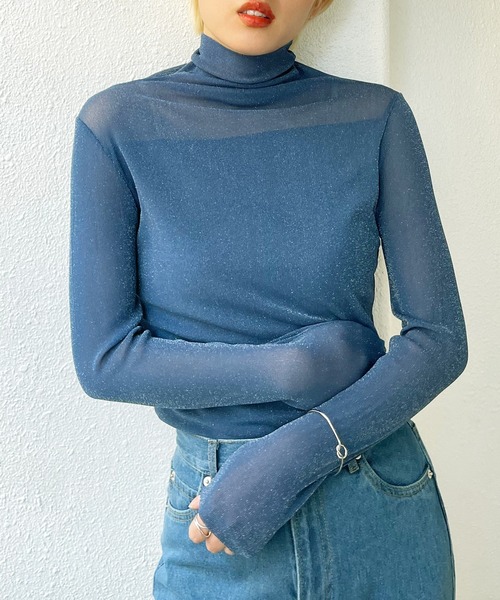 Shelly island（シェリーアイランド）の「ラメシアータートルカットソー（Tシャツ/カットソー・レディース・ホワイト/ブラック/ピンク/ブルー・FREE）」の4枚目の写真