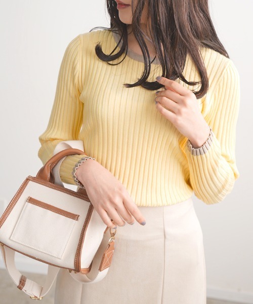 Futier land（フューティアランド）の「パイピングリブニット（ニット/セーター・レディース・チャコールグレー/ブラック/モカ/ライトベージュ/レッドパープル/ライトイエロー/アイボリー/ピンク/ホワイト・FREE）」の8枚目の写真