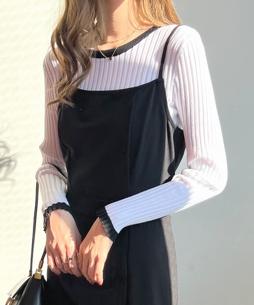 Futier land（フューティアランド）の「パイピングリブニット（ニット/セーター・レディース・チャコールグレー/ブラック/モカ/ライトベージュ/レッドパープル/ライトイエロー/アイボリー/ピンク/ホワイト・FREE）」の2枚目の写真