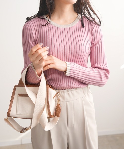 Futier land（フューティアランド）の「パイピングリブニット（ニット/セーター・レディース・チャコールグレー/ブラック/モカ/ライトベージュ/レッドパープル/ライトイエロー/アイボリー/ピンク/ホワイト・FREE）」の9枚目の写真