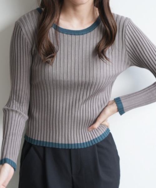 Futier land（フューティアランド）の「パイピングリブニット（ニット/セーター・レディース・チャコールグレー/ブラック/モカ/ライトベージュ/レッドパープル/ライトイエロー/アイボリー/ピンク/ホワイト・FREE）」の5枚目の写真