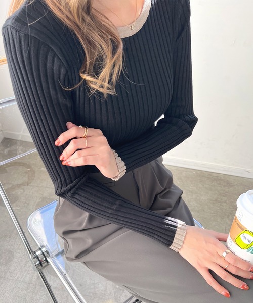 Futier land（フューティアランド）の「パイピングリブニット（ニット/セーター・レディース・チャコールグレー/ブラック/モカ/ライトベージュ/レッドパープル/ライトイエロー/アイボリー/ピンク/ホワイト・FREE）」の20枚目の写真